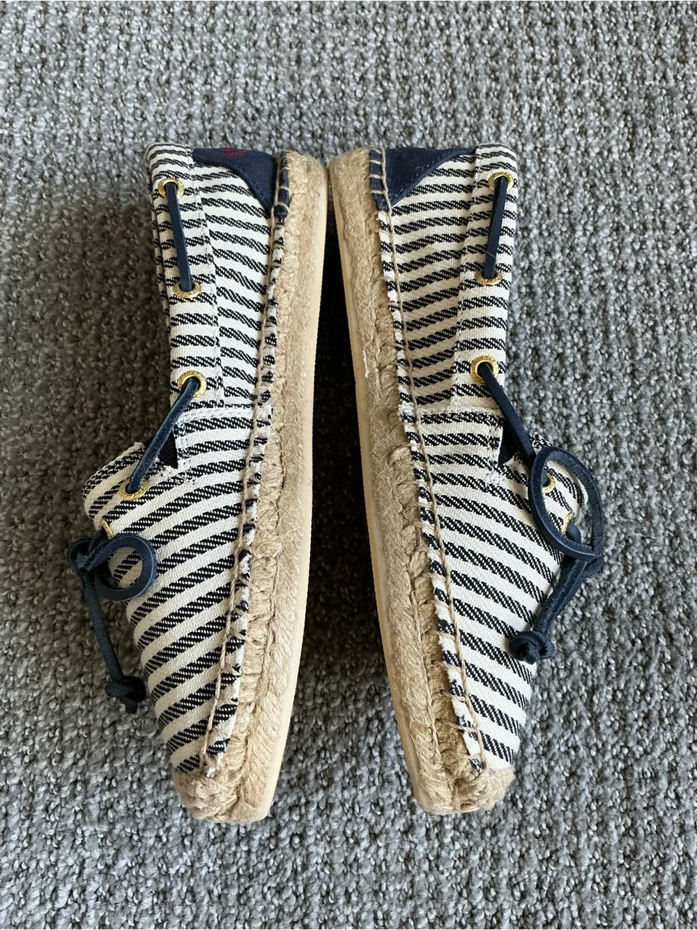 NWOB Sperry Navy and Cream Striped Espadrille Boat Shoes Size 6 - Picture 2 of 6